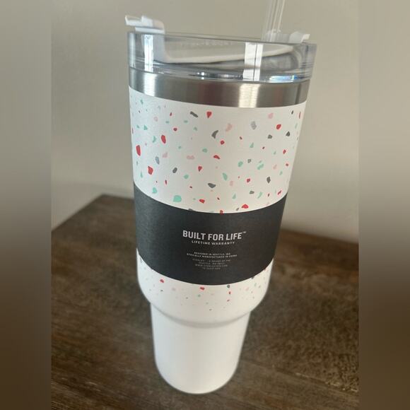 Stanley Travel Quencher Tumbler Straw Cup 40 oz Speckled Confetti White NEW - Picture 3 of 6